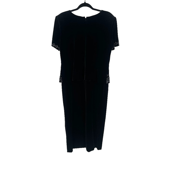R&M Richards by Karen Kwong Velvet Maxi Dress Women's 14P Black Beaded Holiday - Picture 4 of 8